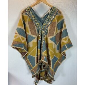Soft Surroundings Shawl Wrap Poncho Embroidered Beaded One Size southwest Aztec